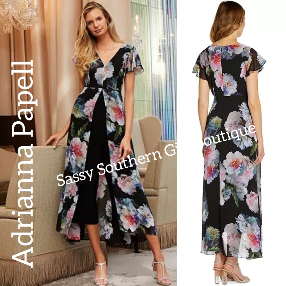 🆕⭐ Adrianna Papell Black Floral Jumpsuit
